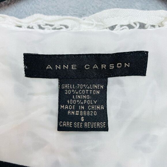 Anne Carson Linen Blend‎ Blouse Top Womens 6 White Battenburg Lace Cap Sleeve - Picture 3 of 8